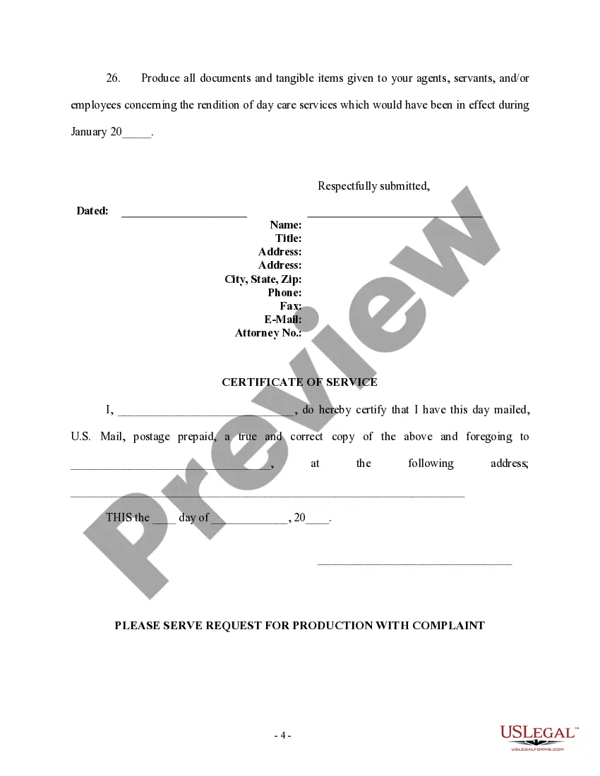 Get Request for Production of Documents - Injury to Child at Day Care Preview Request for Production of Documents - Injury to Child at Day Care