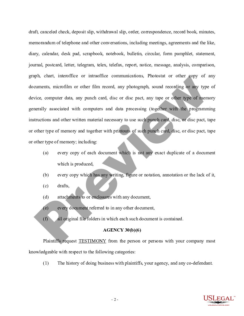 Notice Of 30(b)(6) Deposition Of Defendant And 30(b)(5) Request For ...