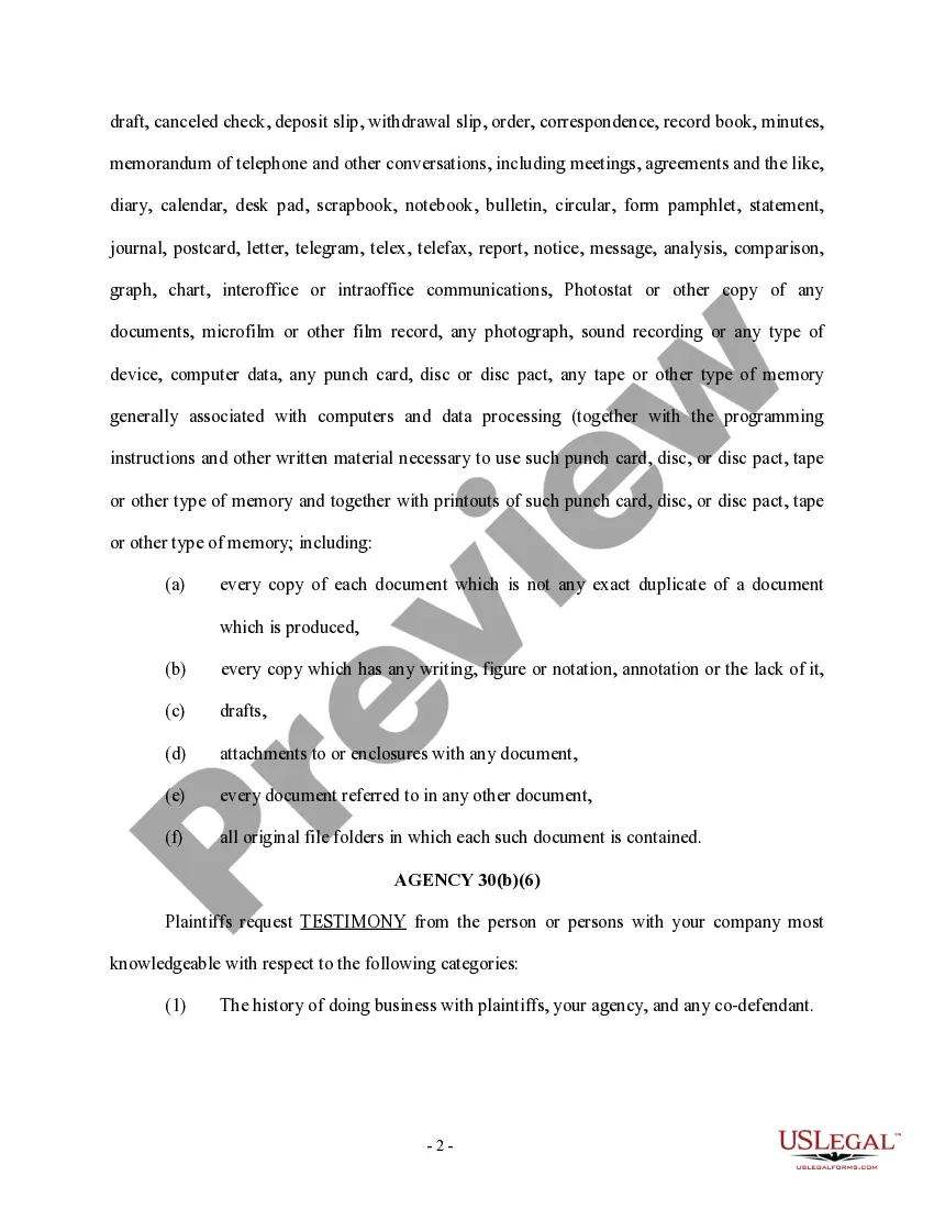 Get Notice of 30(b)(6) Deposition of Defendant and 30(b)(5) Request for Production of Documents and or Things - Discovery Preview Notice of 30(b)(6) Deposition of Defendant and 30(b)(5) Request for Production of Documents and or Things - Discovery