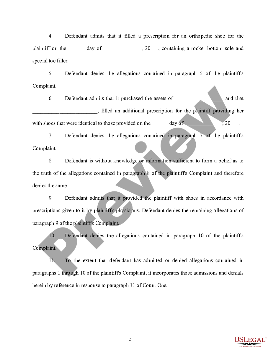 page 1 Answer - Personal Injury - Pharmaceutical - Multiple Defendants preview