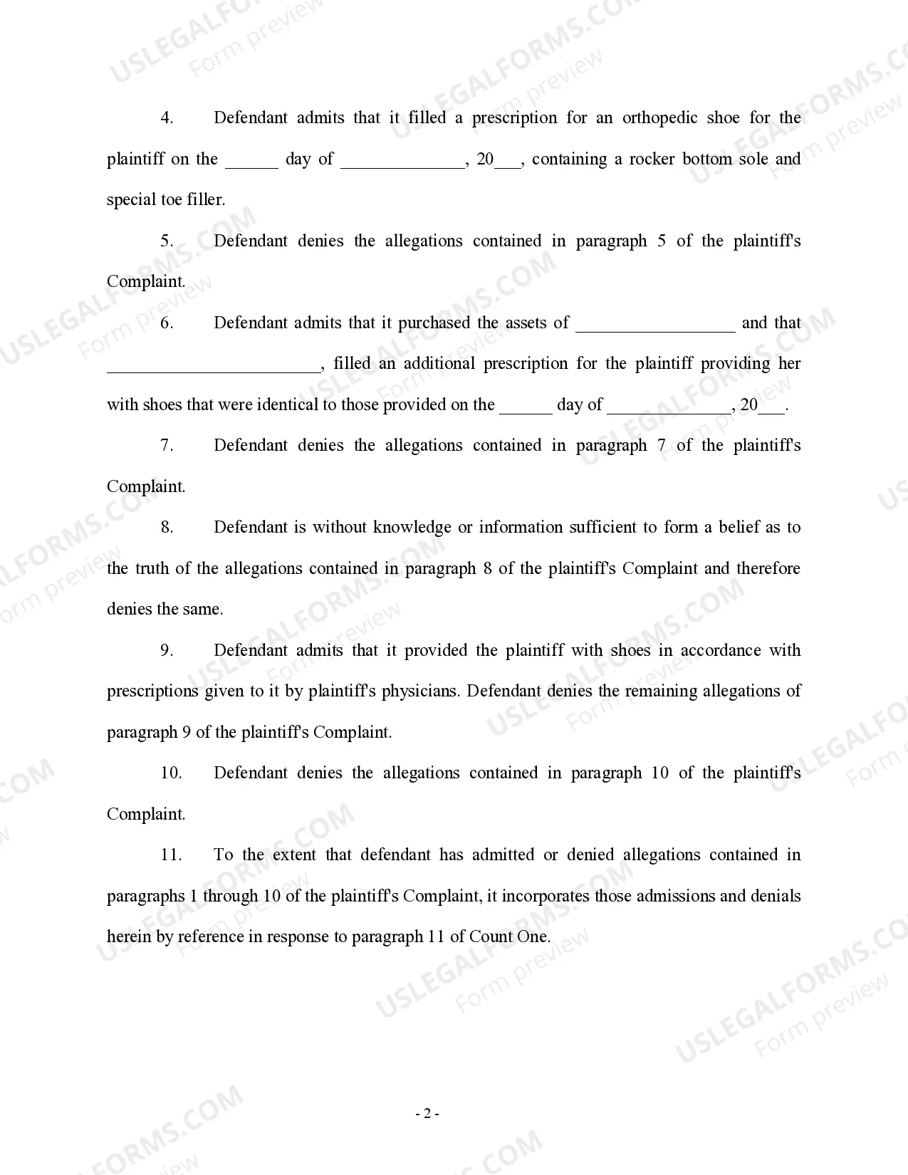 Preview Answer - Personal Injury - Pharmaceutical - Multiple Defendants