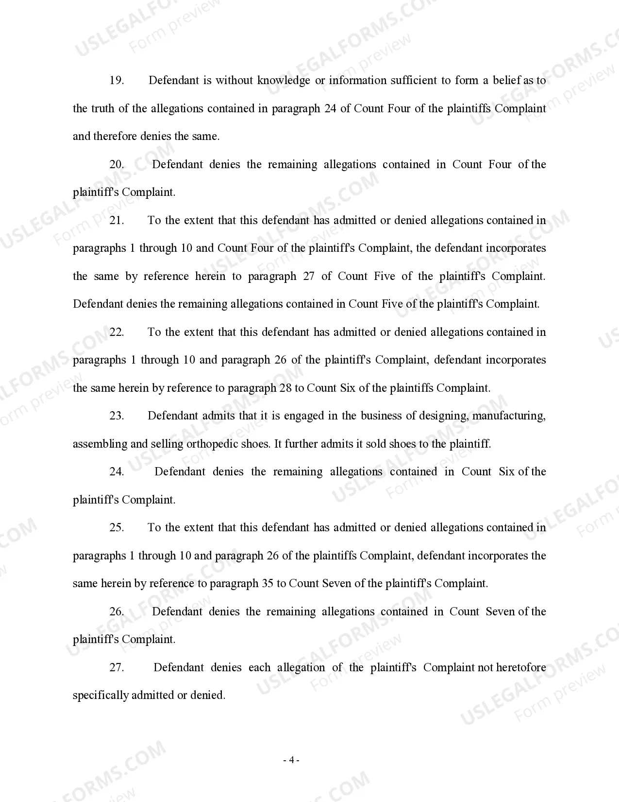 Preview Answer - Personal Injury - Pharmaceutical - Multiple Defendants