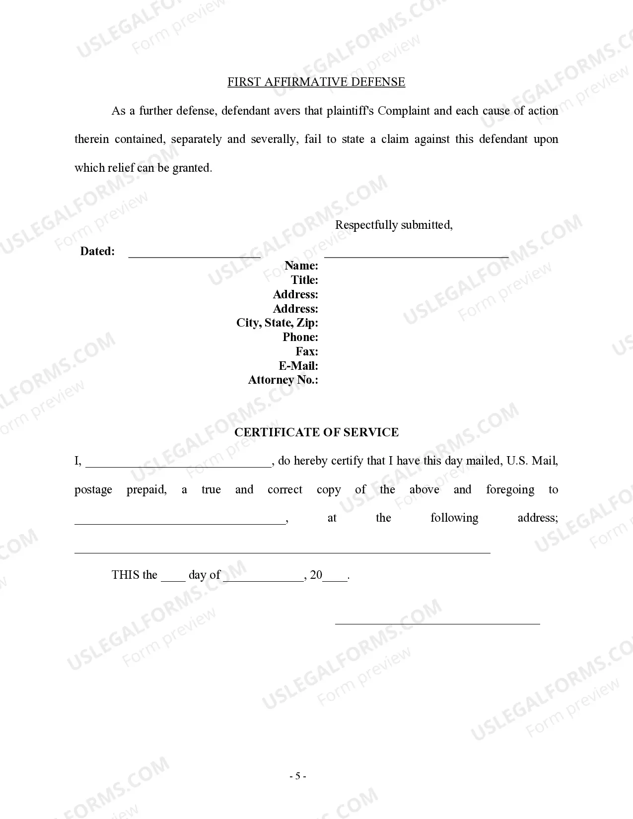 Preview Answer - Personal Injury - Pharmaceutical - Multiple Defendants