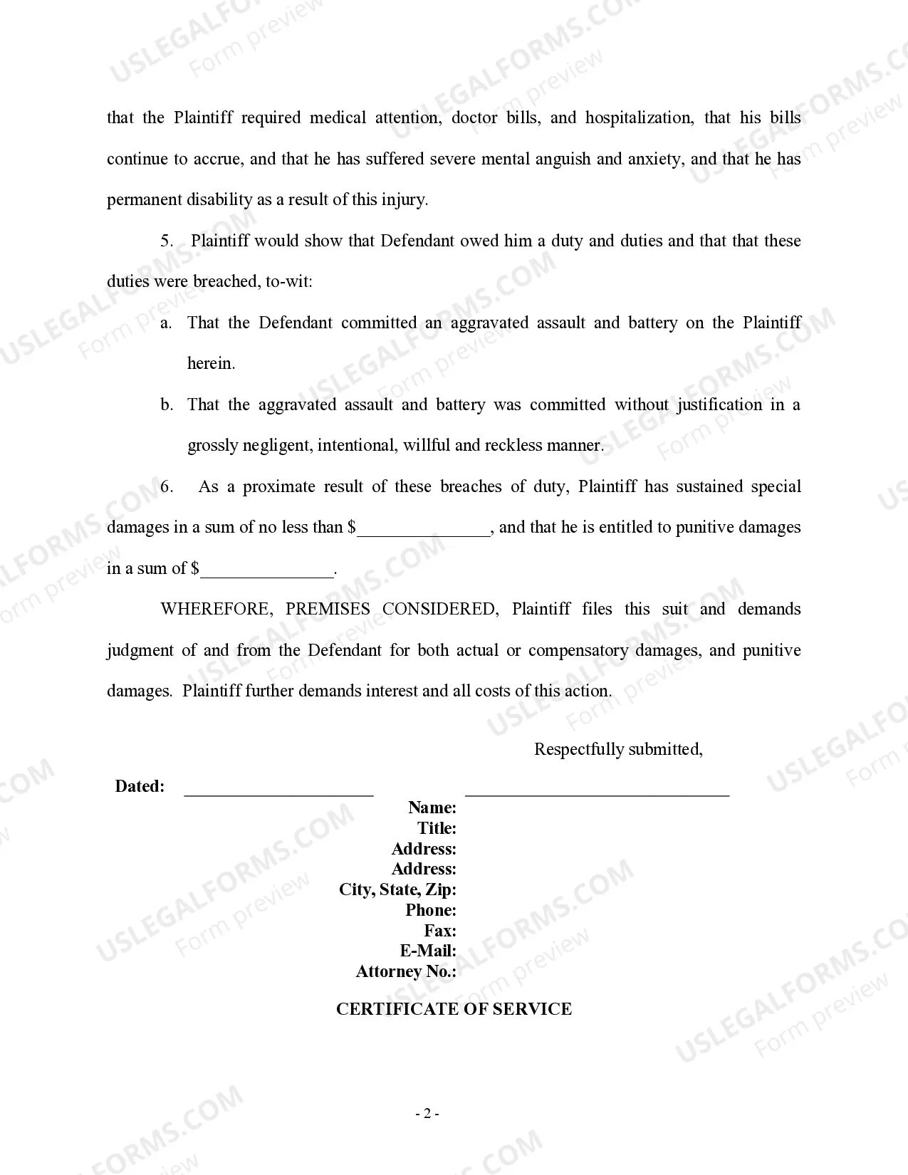 Preview Complaint regarding Gunshot Injury