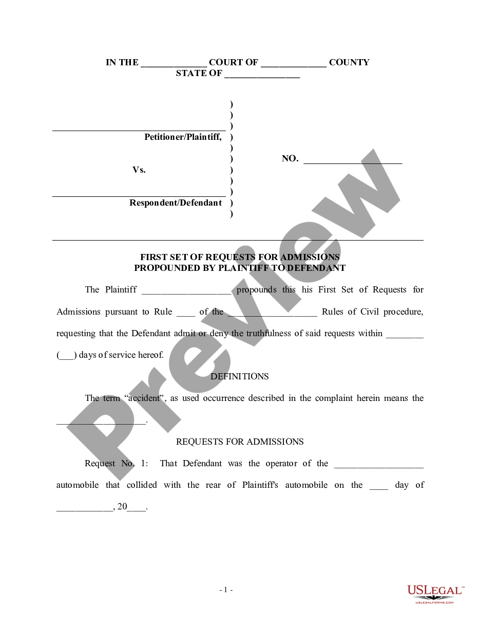 page 0 First Set Of Requests For Admissions Propounded By Plaintiff to Defendant preview