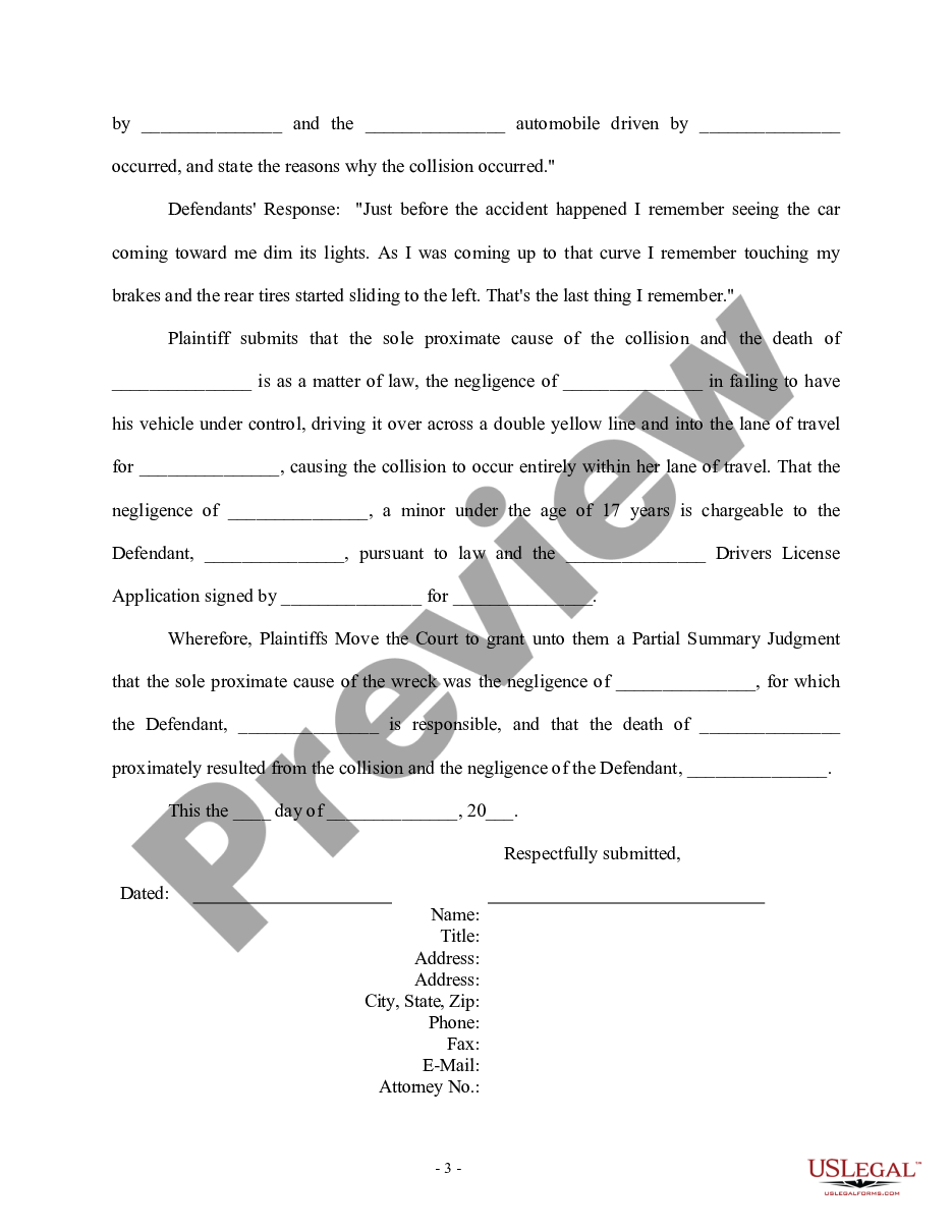 form Plaintiff's Motion for Partial Summary Judgment - Personal Injury preview