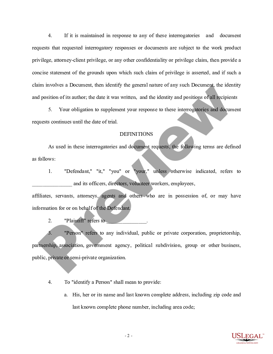 page 1 Plaintiff's First Set of Interrogatories and Requests for Production of Documents to Defendant preview