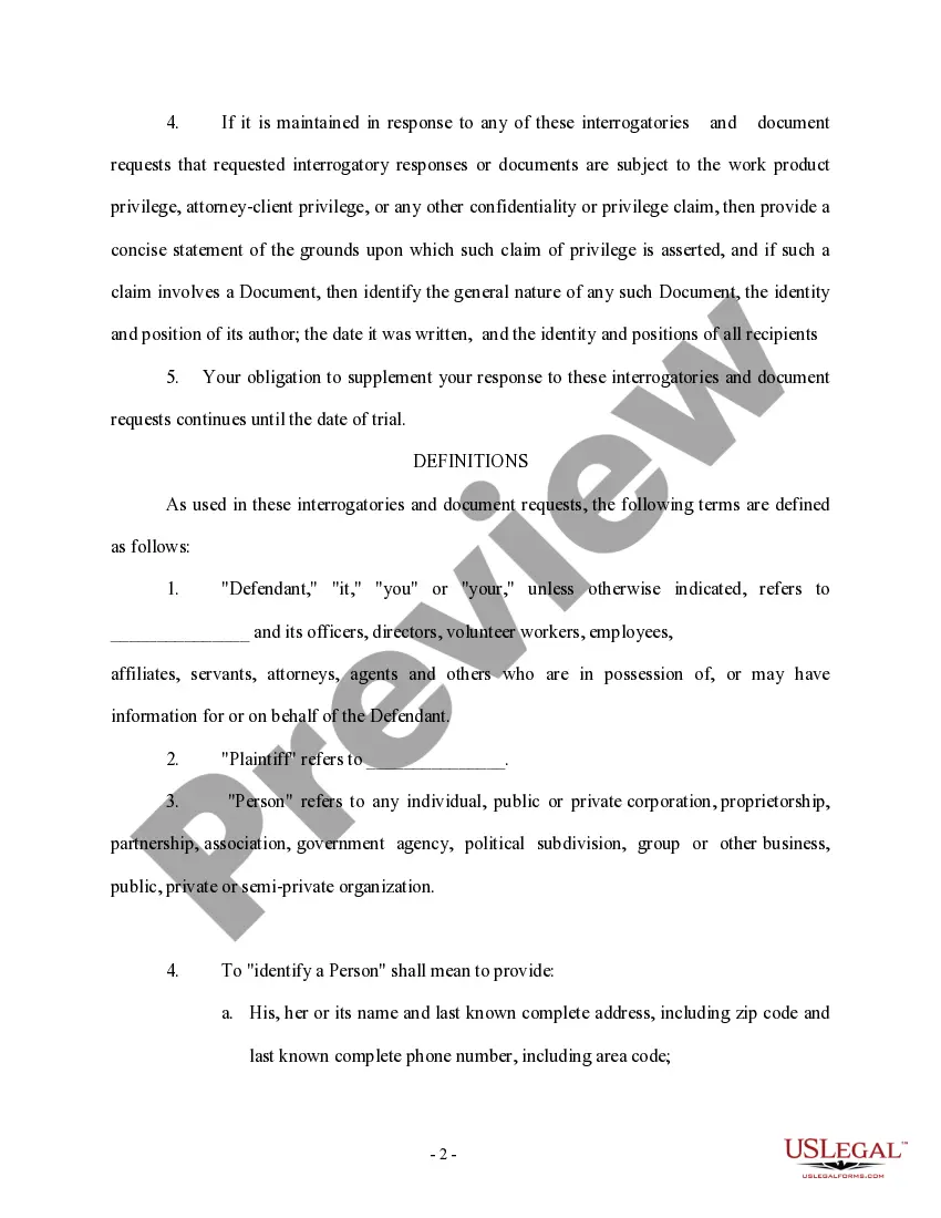 Get Plaintiff's First Set of Interrogatories and Requests for Production of Documents to Defendant Preview Plaintiff's First Set of Interrogatories and Requests for Production of Documents to Defendant