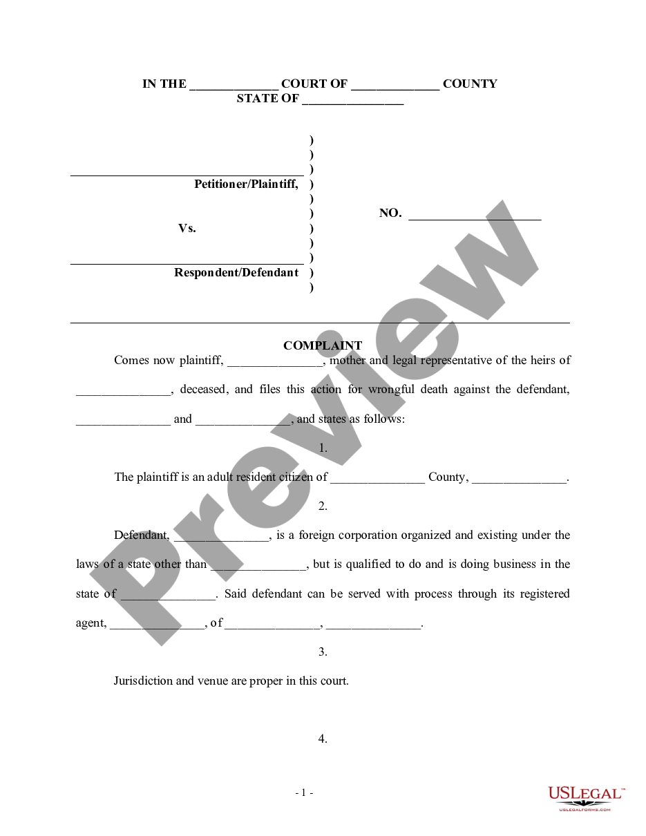 page 0 Complaint for Personal Injury and Wrongful Death Due to Train or Automobile Accident preview