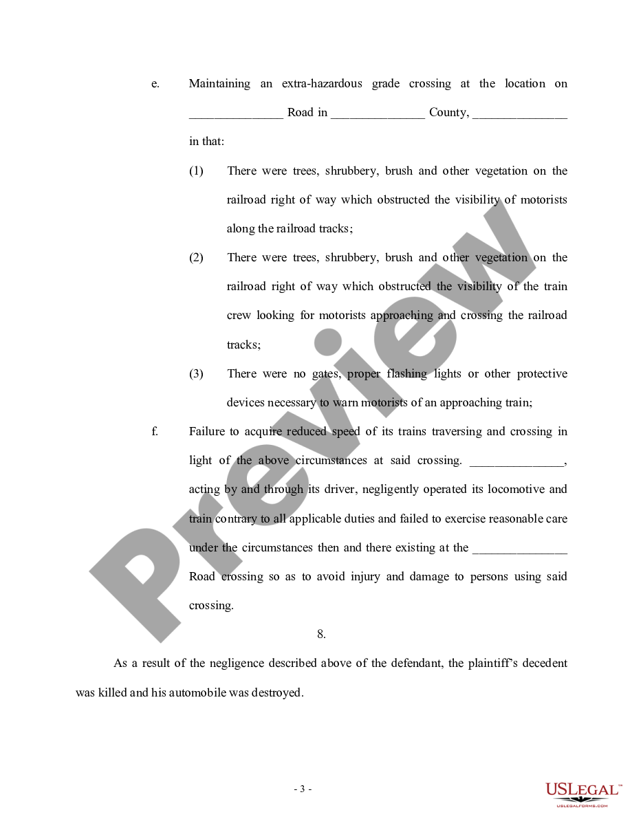 page 2 Complaint for Personal Injury and Wrongful Death Due to Train or Automobile Accident preview