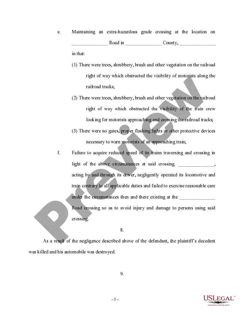 Get Complaint for Personal Injury and Wrongful Death Due to Train or Automobile Accident Preview Complaint for Personal Injury and Wrongful Death Due to Train or Automobile Accident