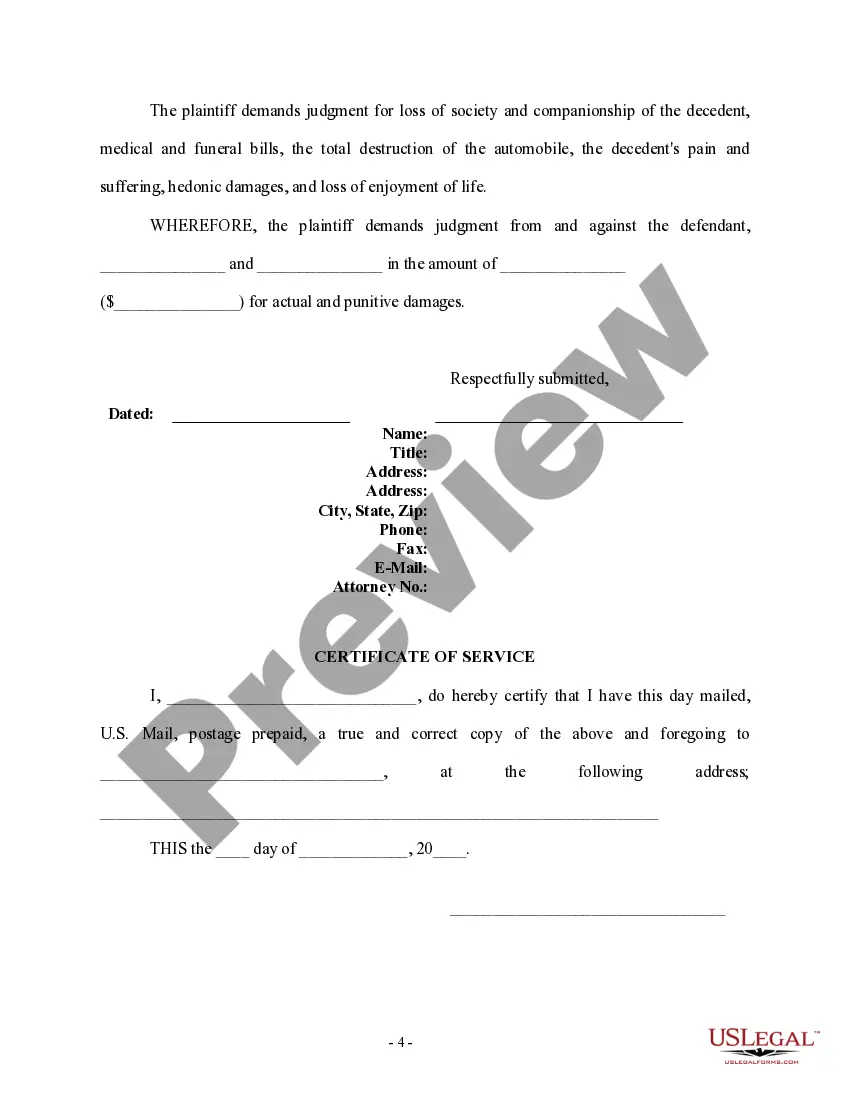 Get Complaint for Personal Injury and Wrongful Death Due to Train or Automobile Accident Preview Complaint for Personal Injury and Wrongful Death Due to Train or Automobile Accident