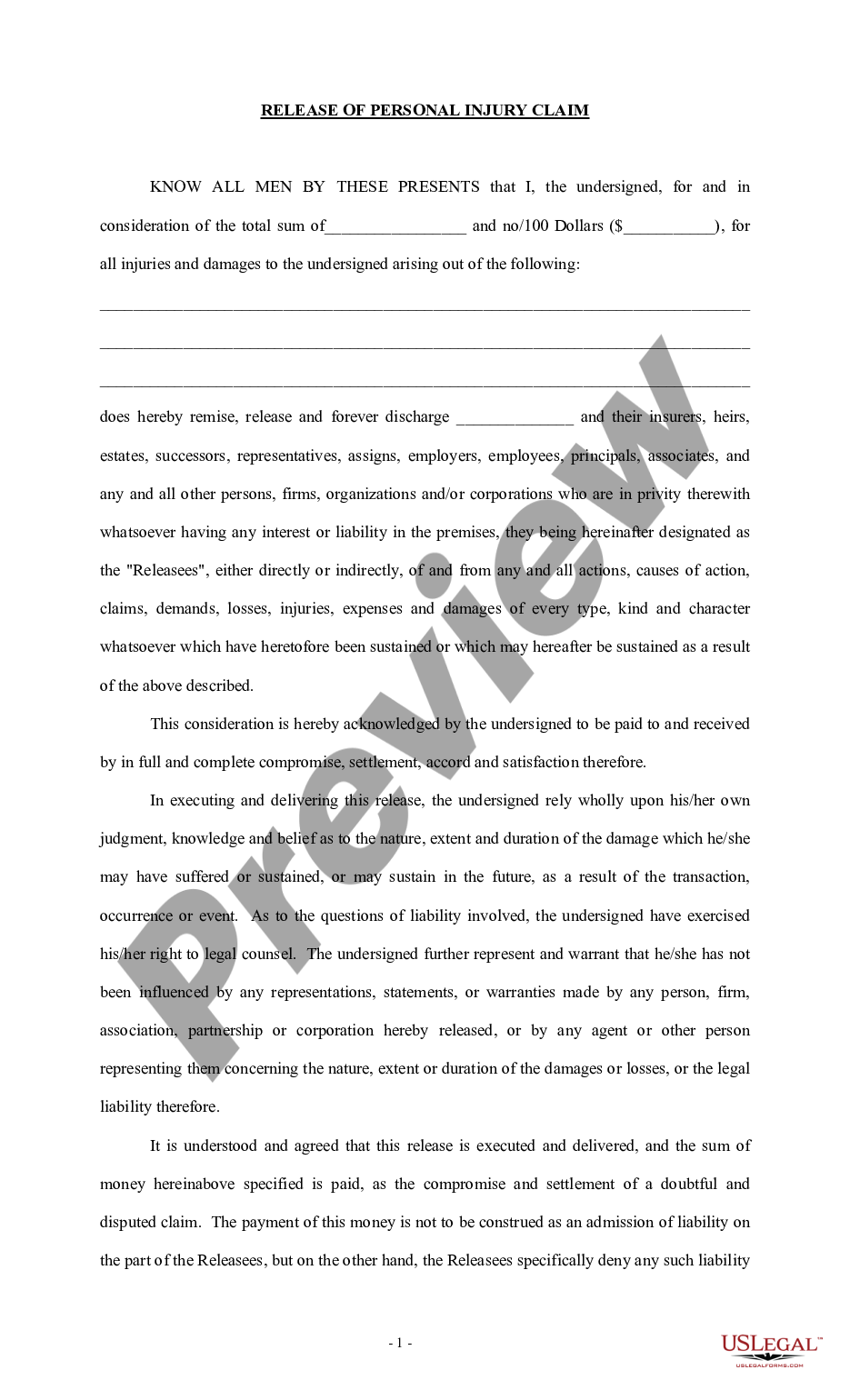 page 0 Waiver and Release of Personal Injury Claim preview