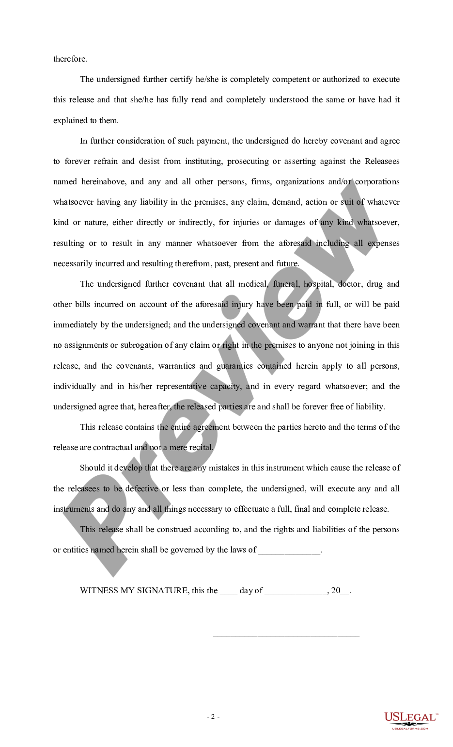 page 1 Waiver and Release of Personal Injury Claim preview