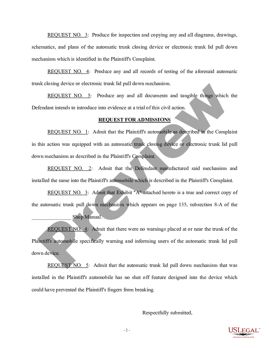 page 1 Plaintiff's Request for Production of Documents and Request for Admissions preview