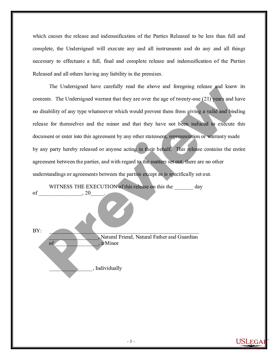 page 2 Full and Final Waiver and Release of All Claims in Personal Injury Suit involving a Minor preview