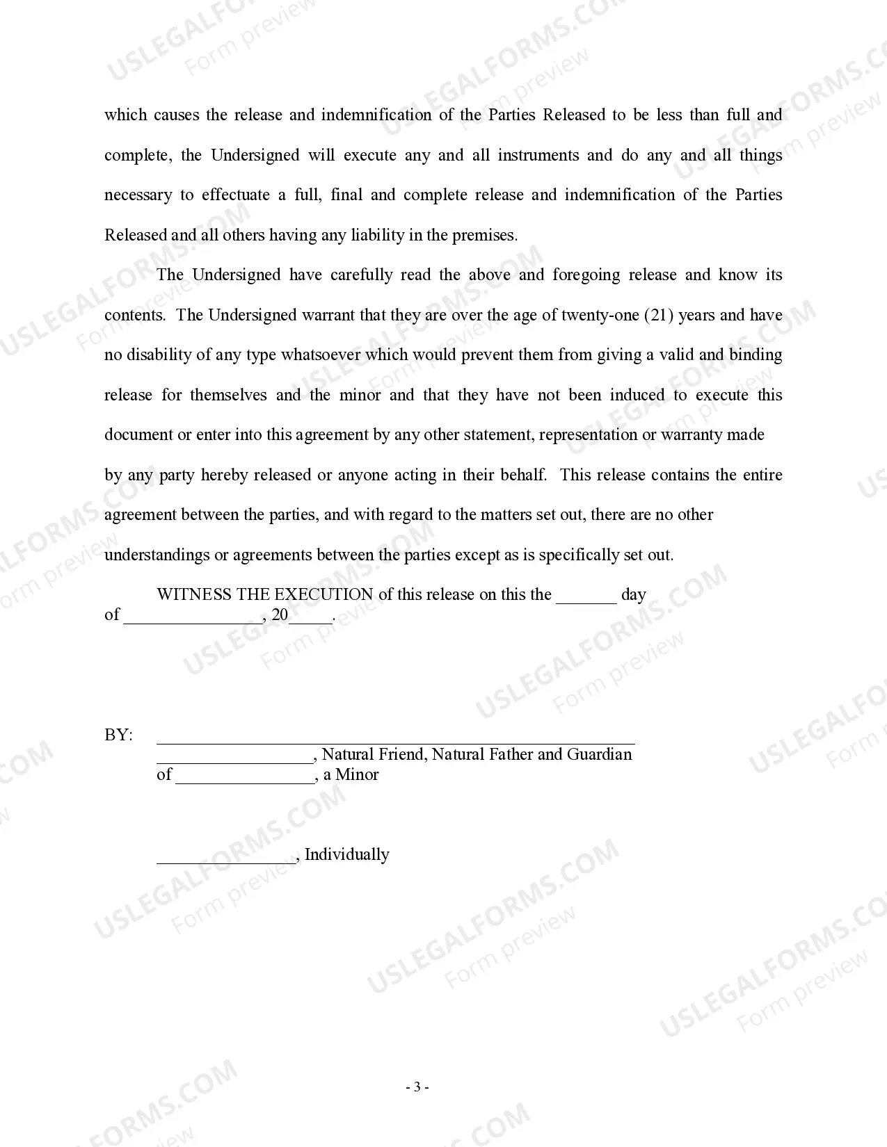 Preview Full and Final Waiver and Release of All Claims in Personal Injury Suit involving a Minor