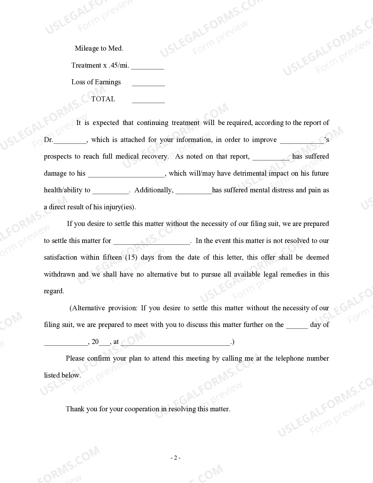 Preview Letter regarding Notice and Settlement Offer - Personal Injury