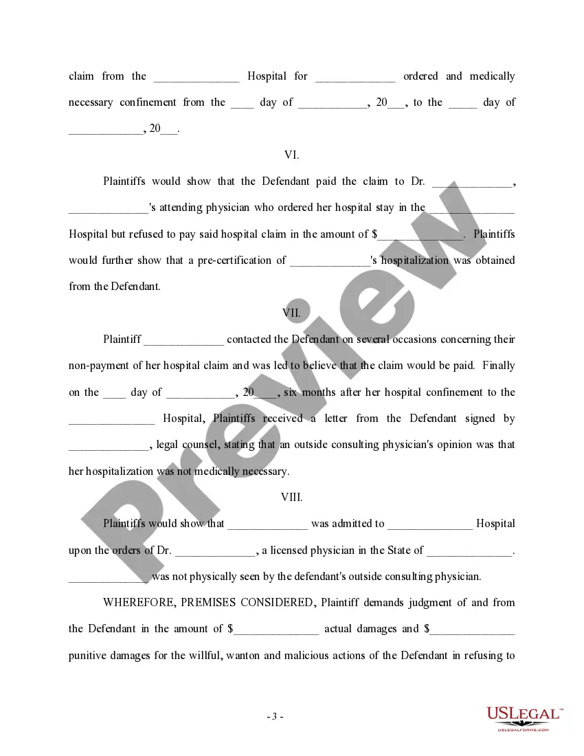 Get Complaint regarding Insurer's Failure to Pay Claim Preview Complaint regarding Insurer's Failure to Pay Claim