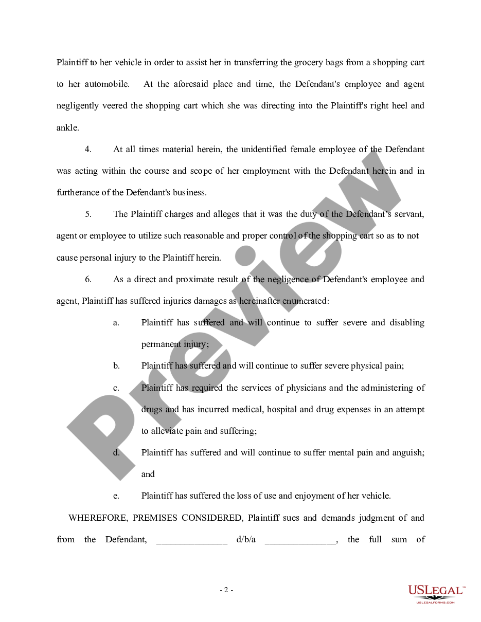 page 1 Amended Complaint - Shopping Cart Injury preview