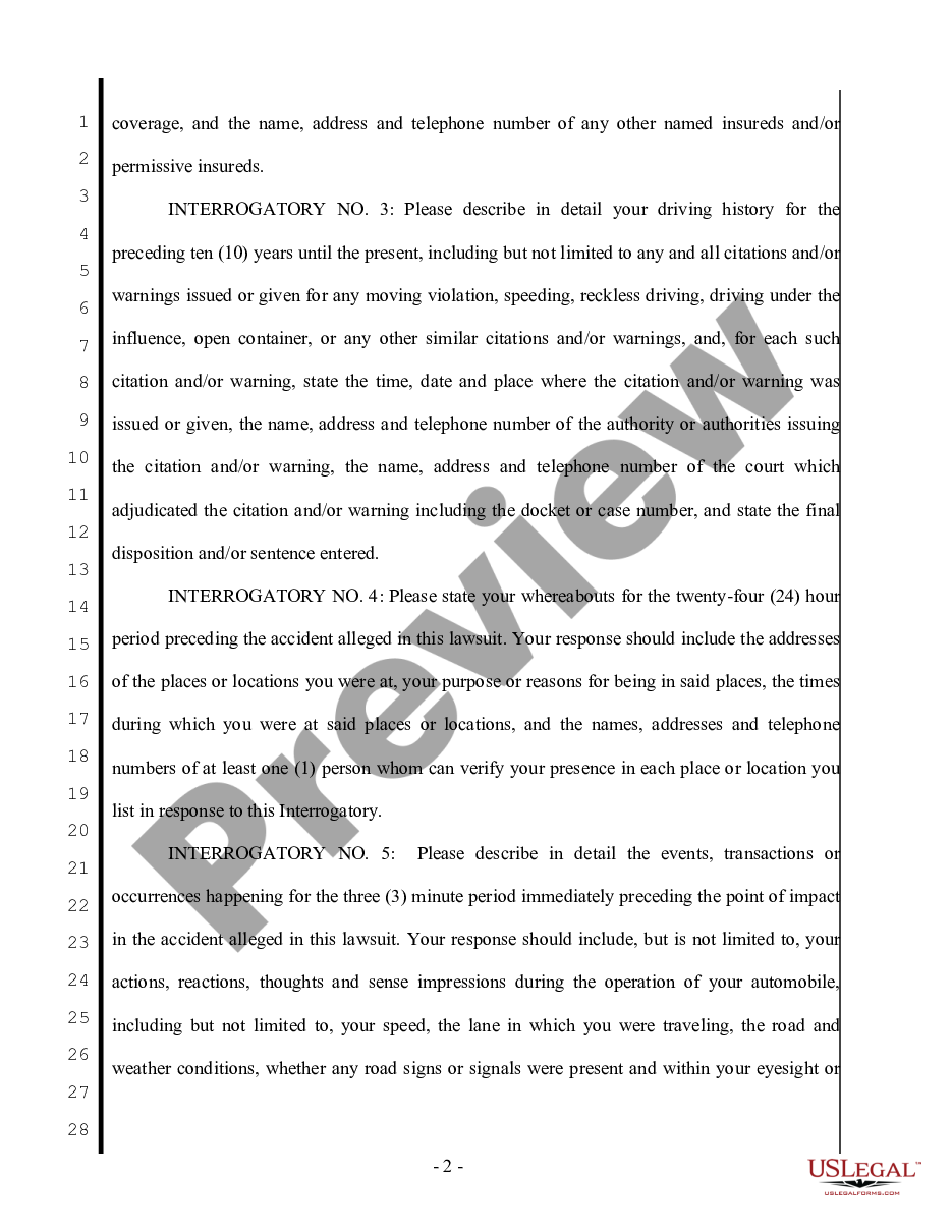 page 1 Plaintiff's First Set of Interrogatories to Defendant - Personal Injury preview