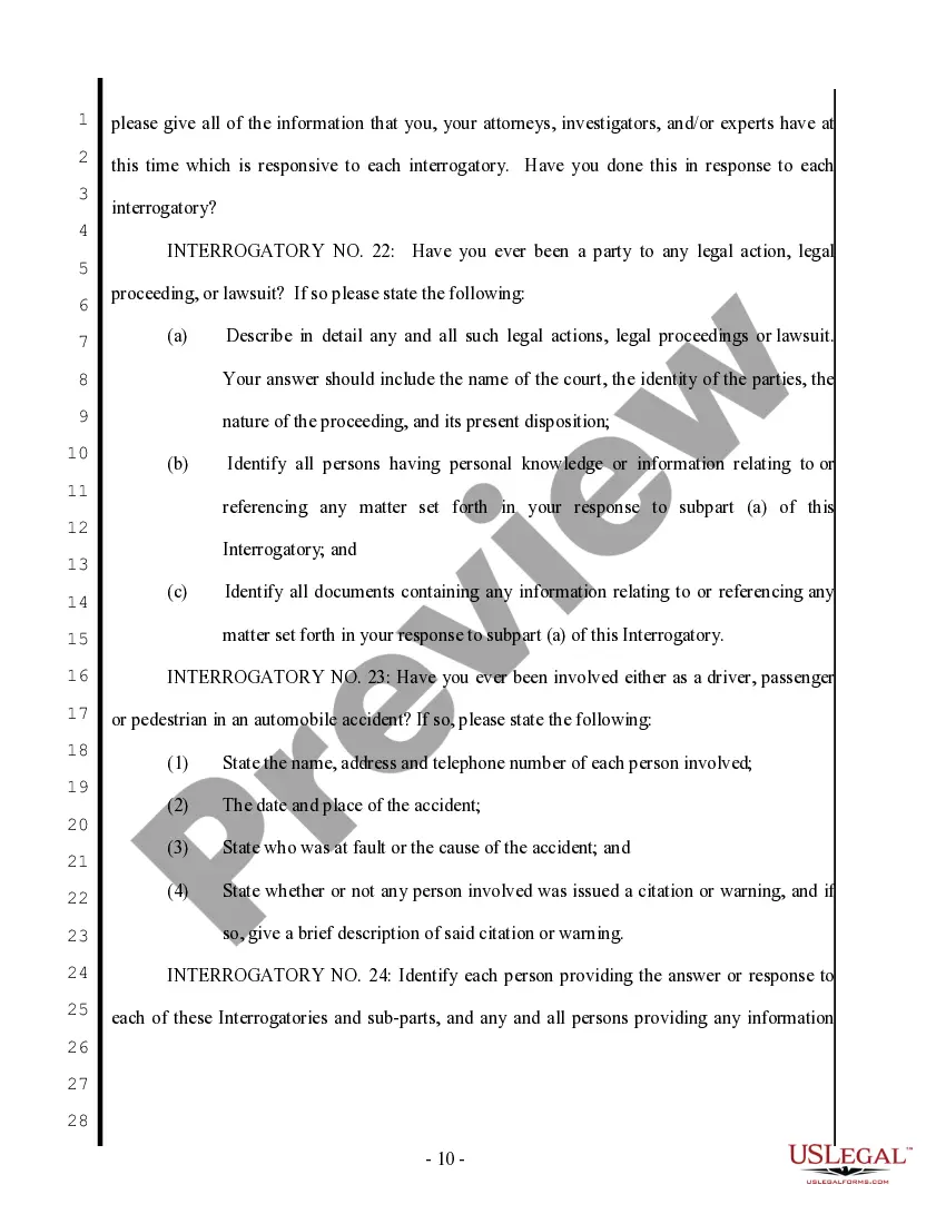 Preview Plaintiff's First Set of Interrogatories to Defendant - Personal Injury