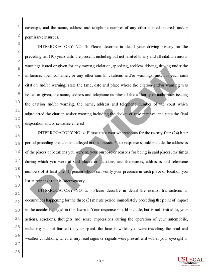 Preview Plaintiff's First Set of Interrogatories to Defendant - Personal Injury