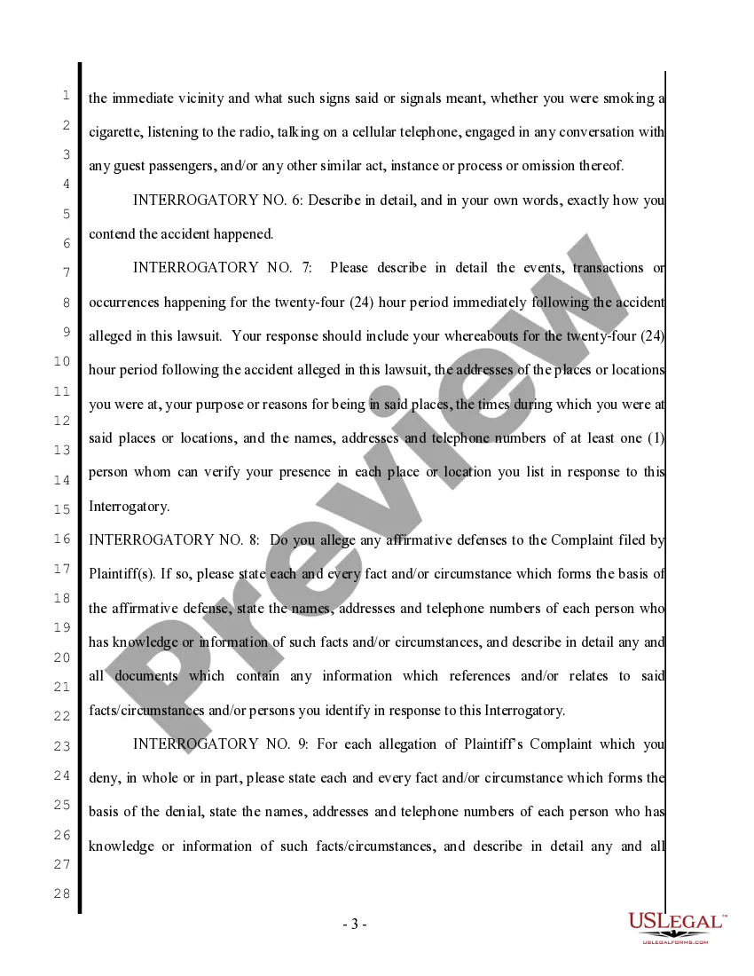 Preview Plaintiff's First Set of Interrogatories to Defendant - Personal Injury