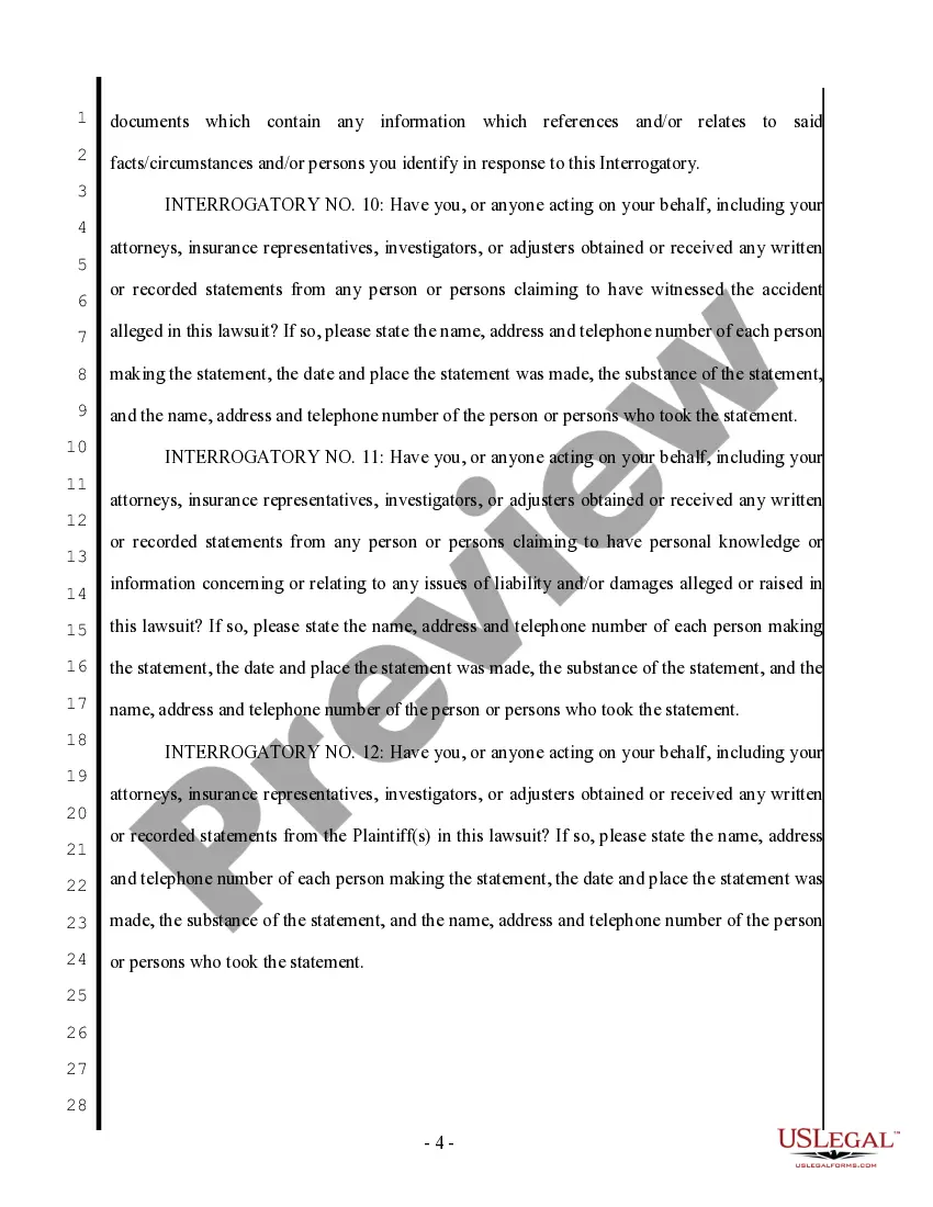 Preview Plaintiff's First Set of Interrogatories to Defendant - Personal Injury