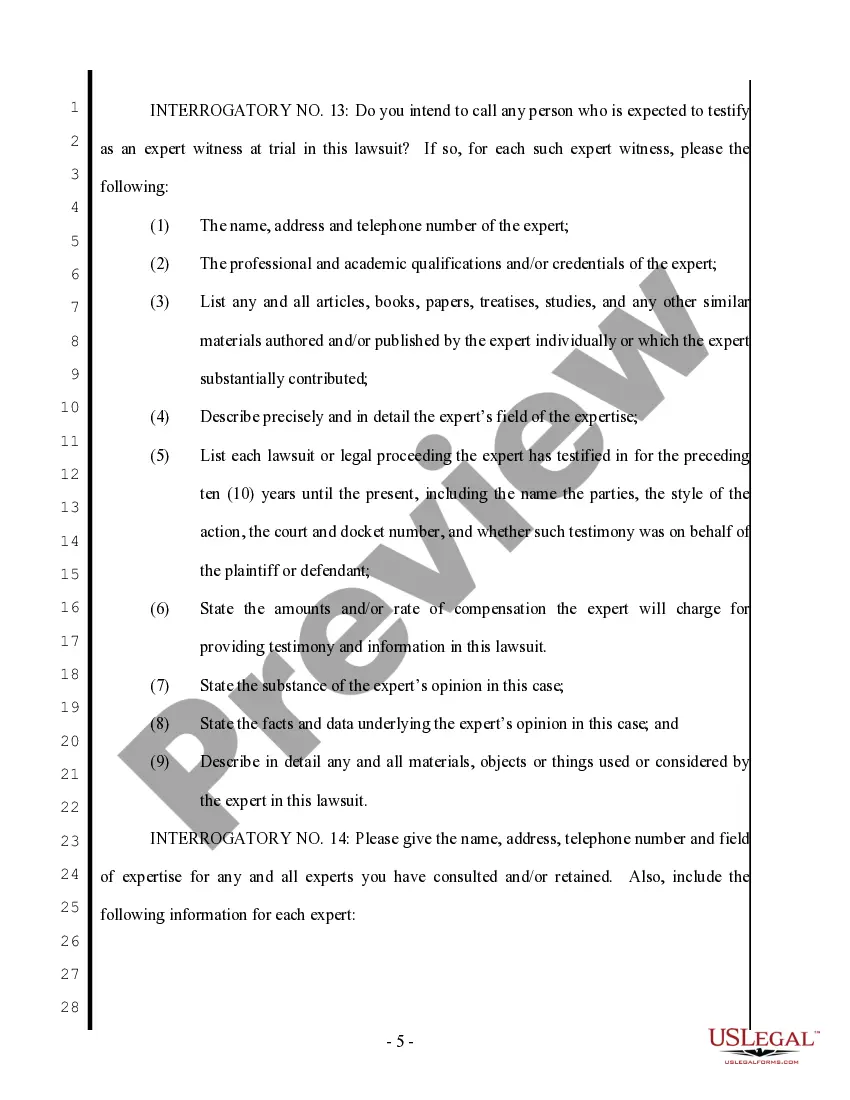Preview Plaintiff's First Set of Interrogatories to Defendant - Personal Injury