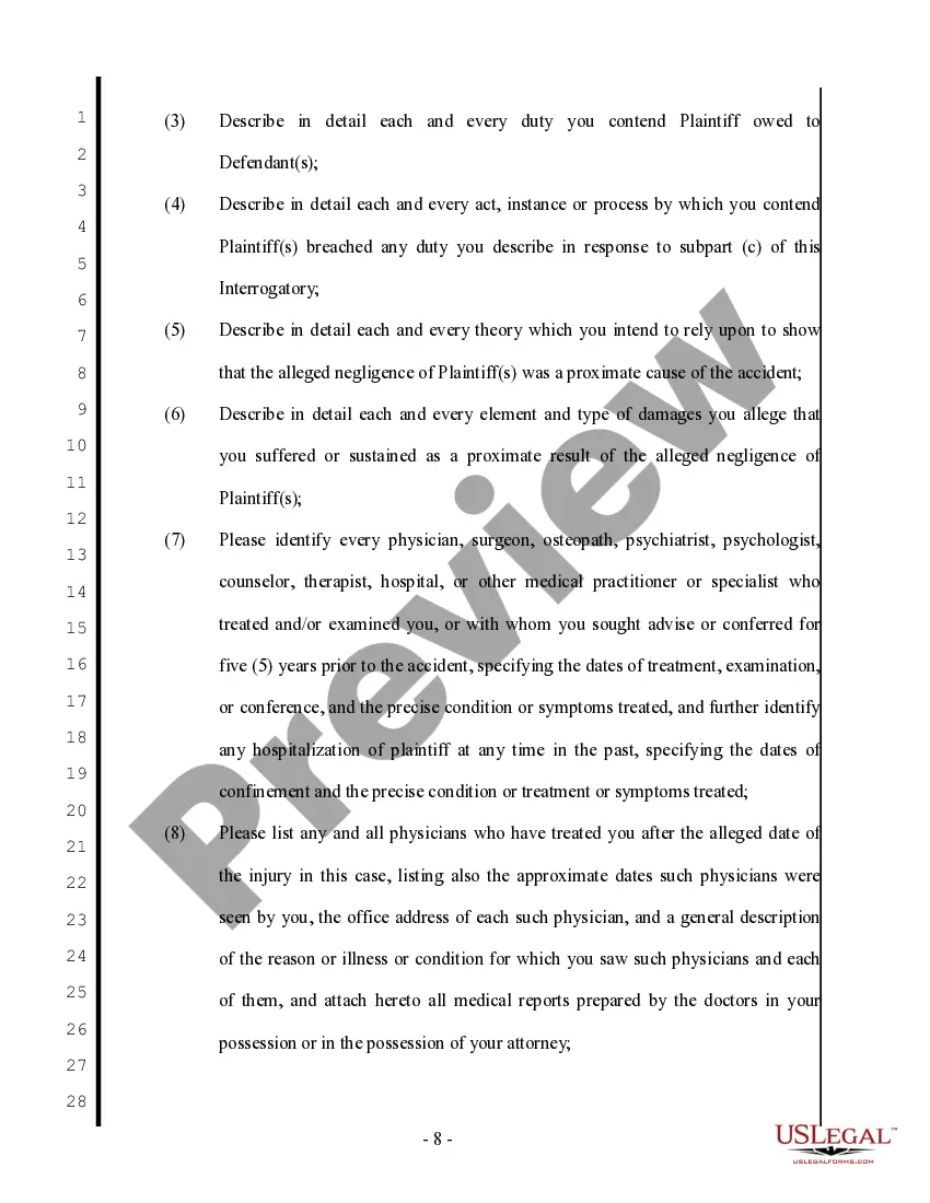 Preview Plaintiff's First Set of Interrogatories to Defendant - Personal Injury