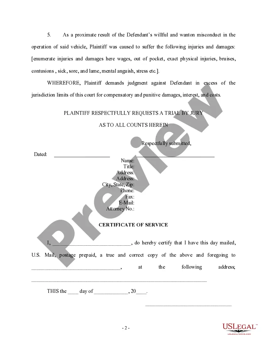 Get Complaint regarding Auto Accident (Guest Passenger vs Defendant Driver) Preview Complaint regarding Auto Accident (Guest Passenger vs Defendant Driver)