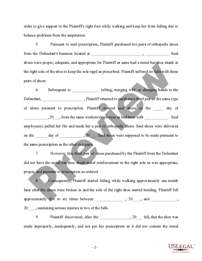 Get Complaint regarding Defective Design of Orthopedic Shoe Preview Complaint regarding Defective Design of Orthopedic Shoe