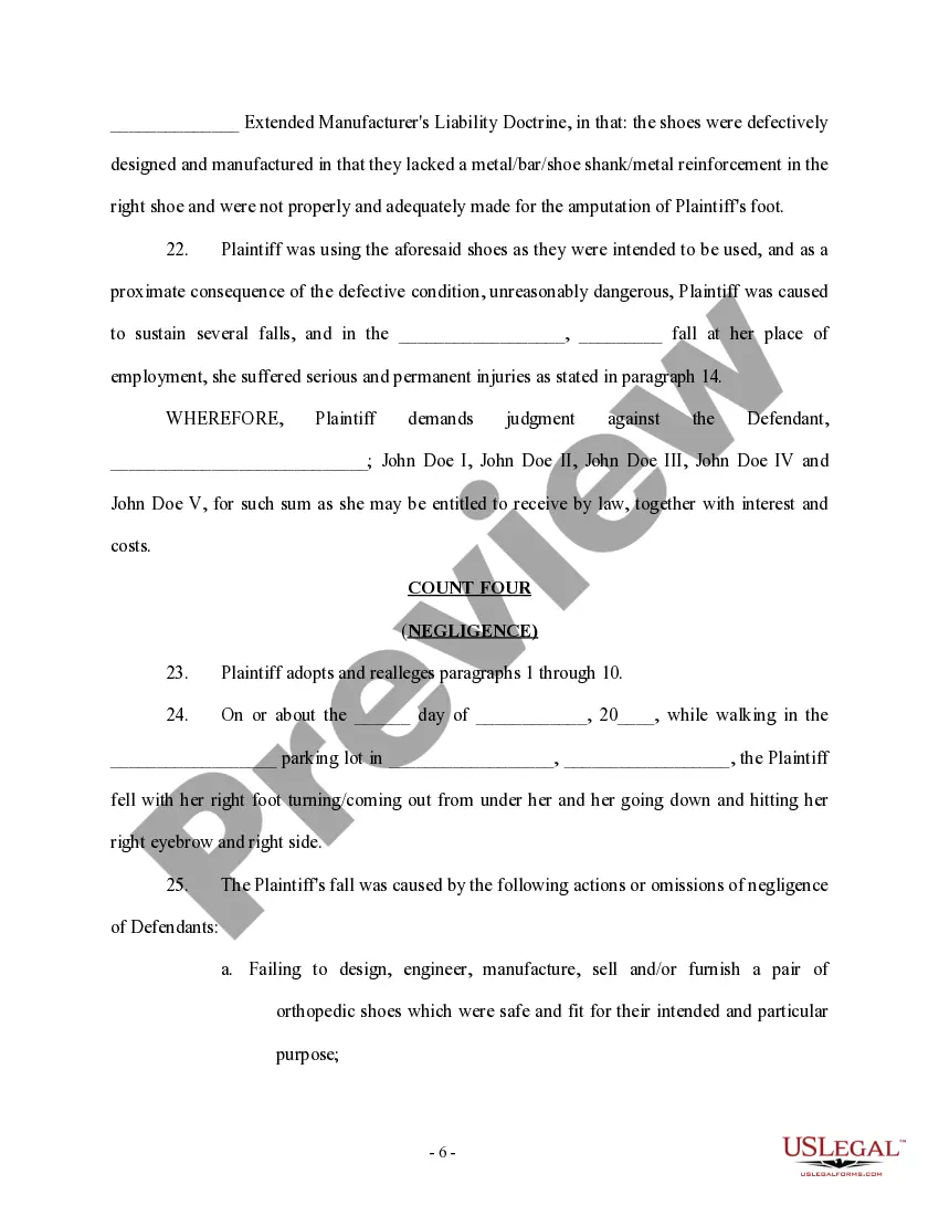 Get Complaint regarding Defective Design of Orthopedic Shoe Preview Complaint regarding Defective Design of Orthopedic Shoe