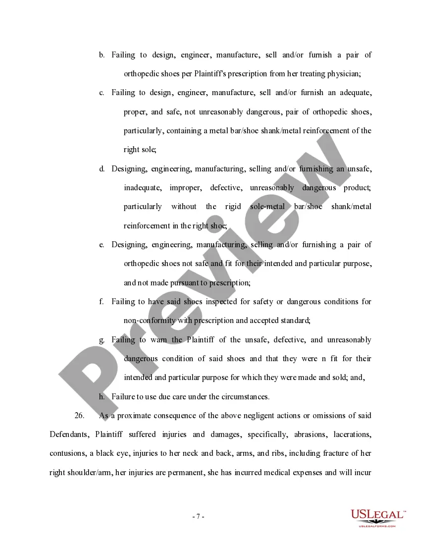 Get Complaint regarding Defective Design of Orthopedic Shoe Preview Complaint regarding Defective Design of Orthopedic Shoe