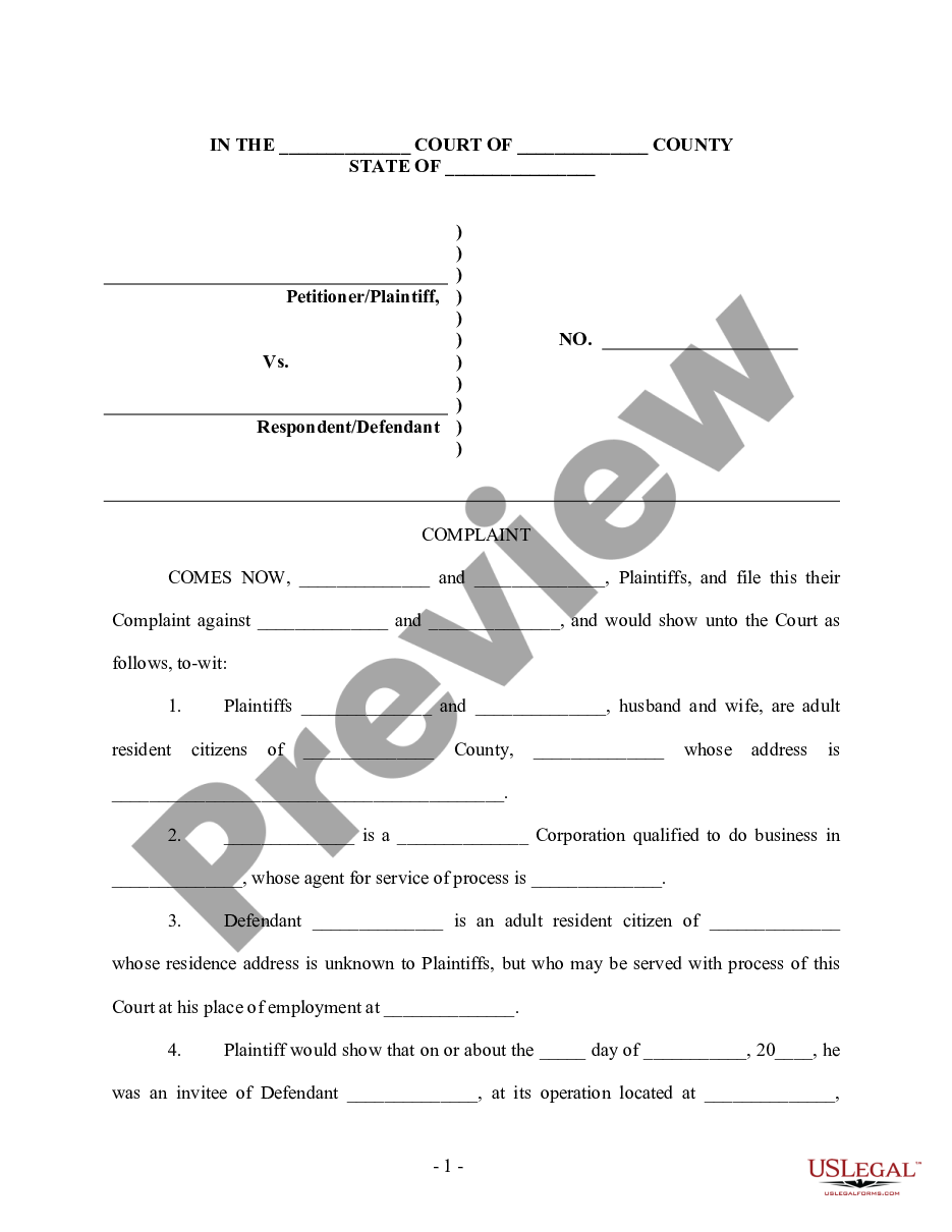 form Complaint regarding Nail Gun Injury preview