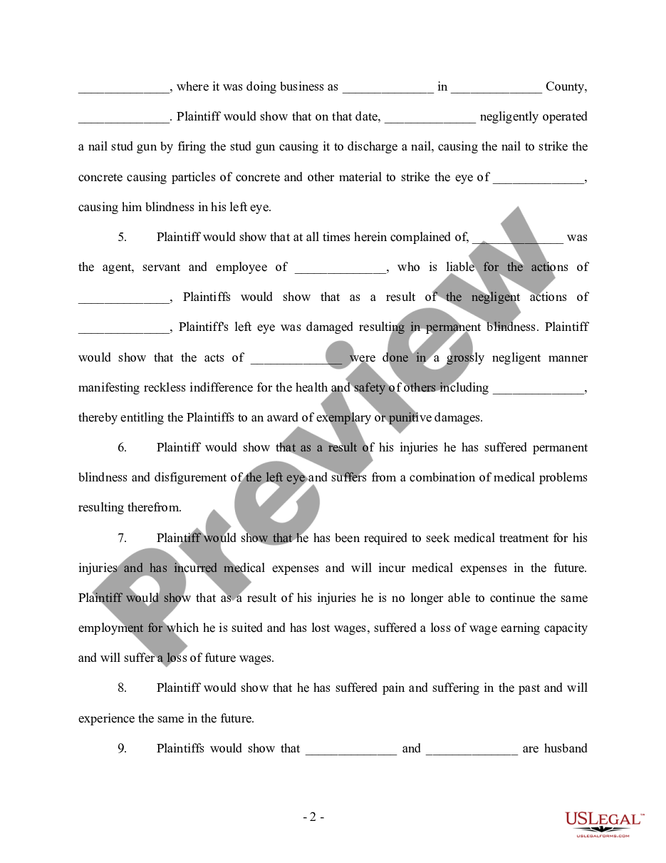 page 1 Complaint regarding Nail Gun Injury preview