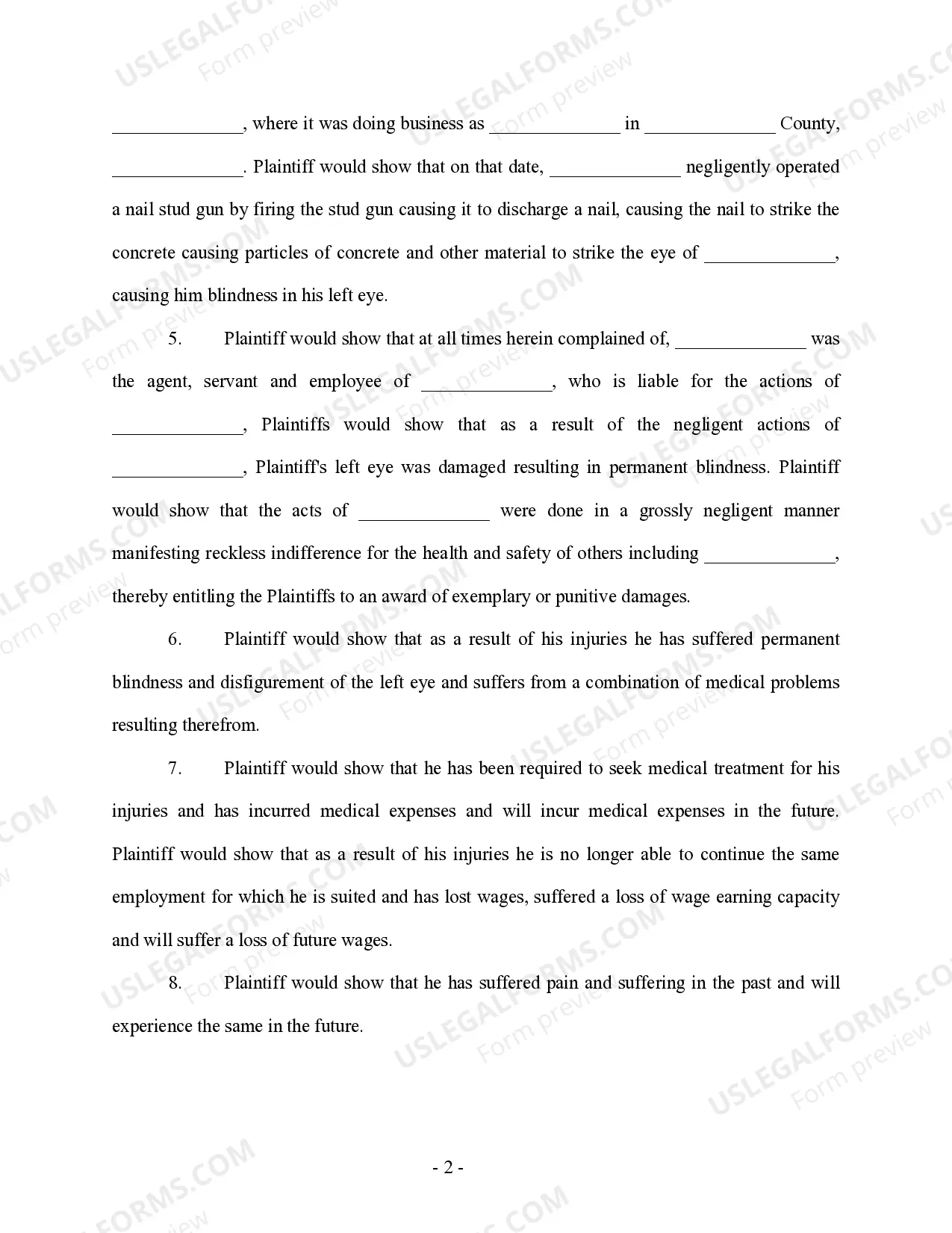 Preview Complaint regarding Nail Gun Injury