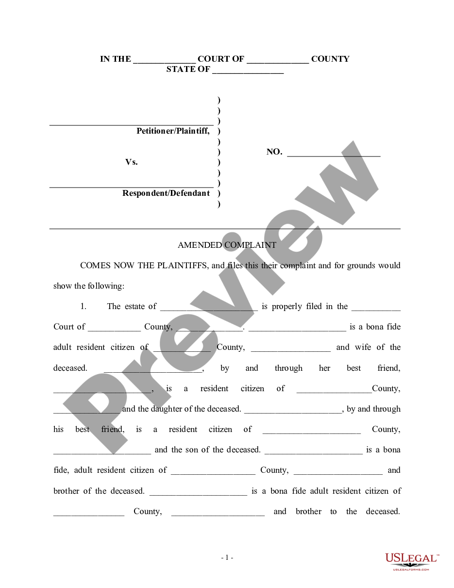 page 0 Amended Complaint for Personal Injury and Wrongful Death preview