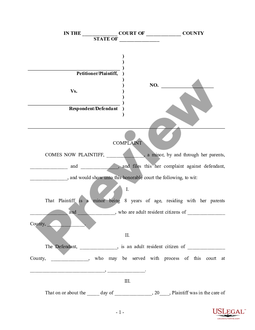 Negligent For Child | US Legal Forms