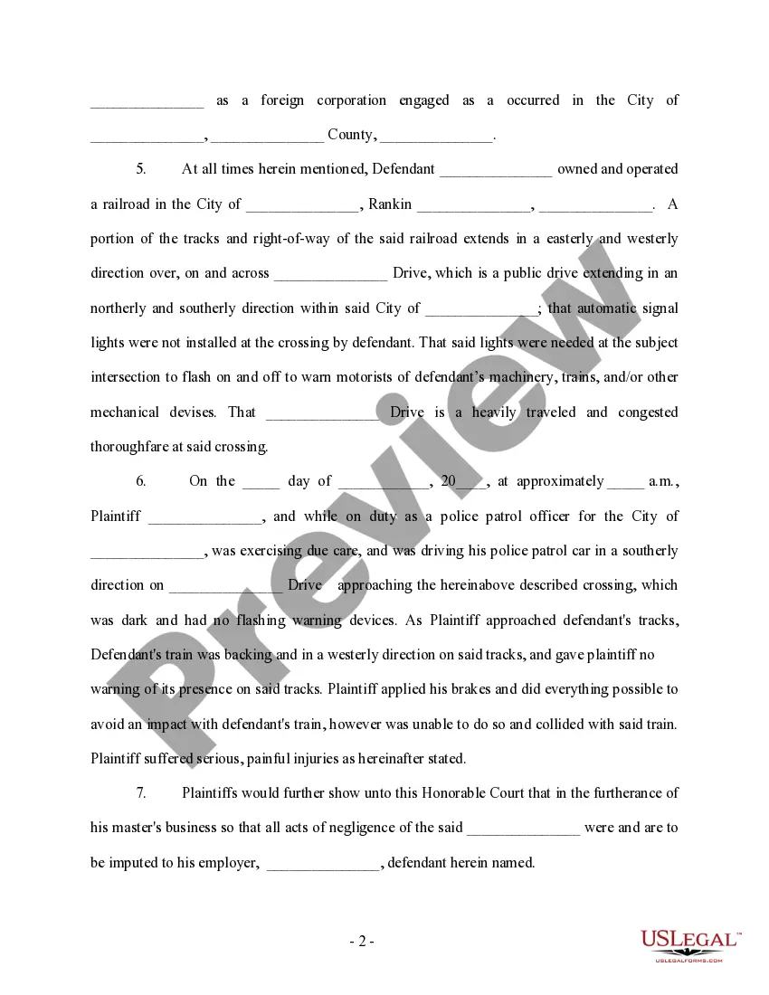 Get Complaint regarding Train and Automobile Collision Preview Complaint regarding Train and Automobile Collision
