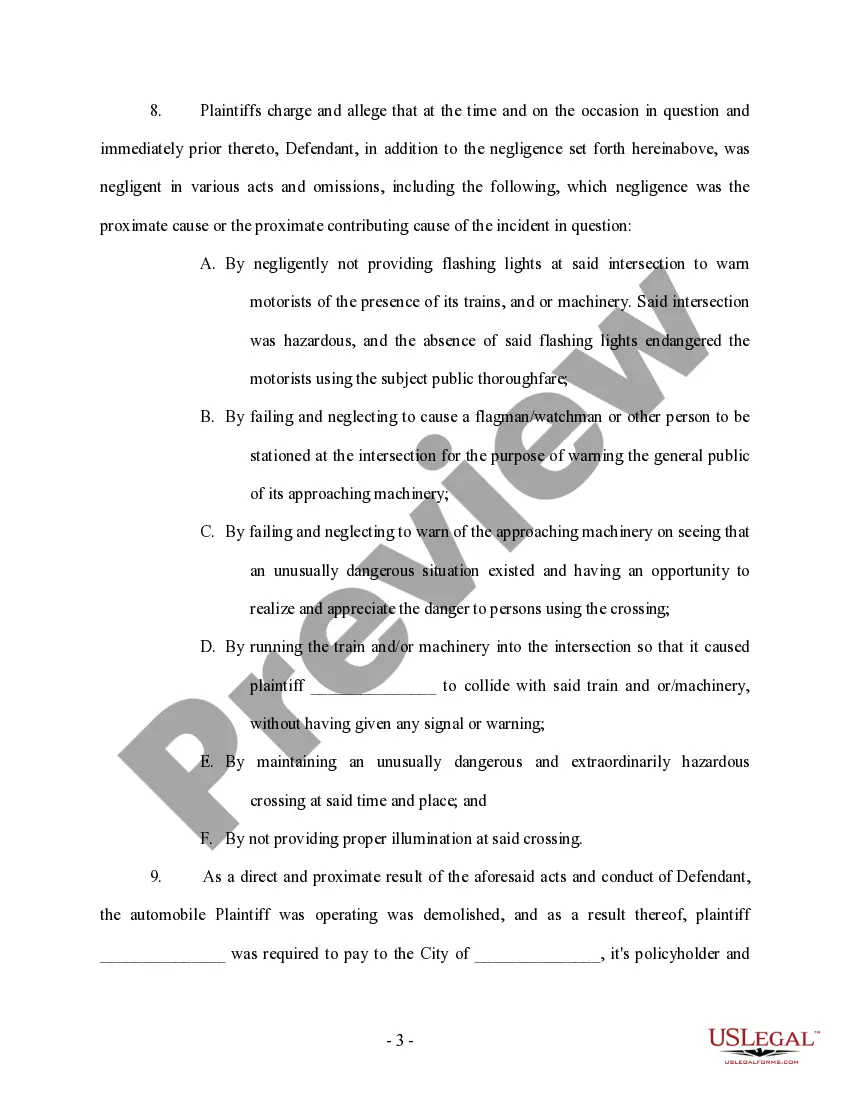 Get Complaint regarding Train and Automobile Collision Preview Complaint regarding Train and Automobile Collision