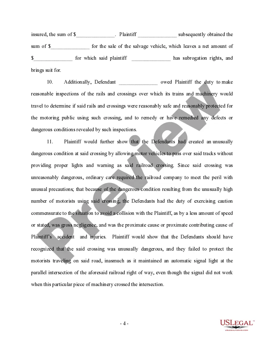 Get Complaint regarding Train and Automobile Collision Preview Complaint regarding Train and Automobile Collision