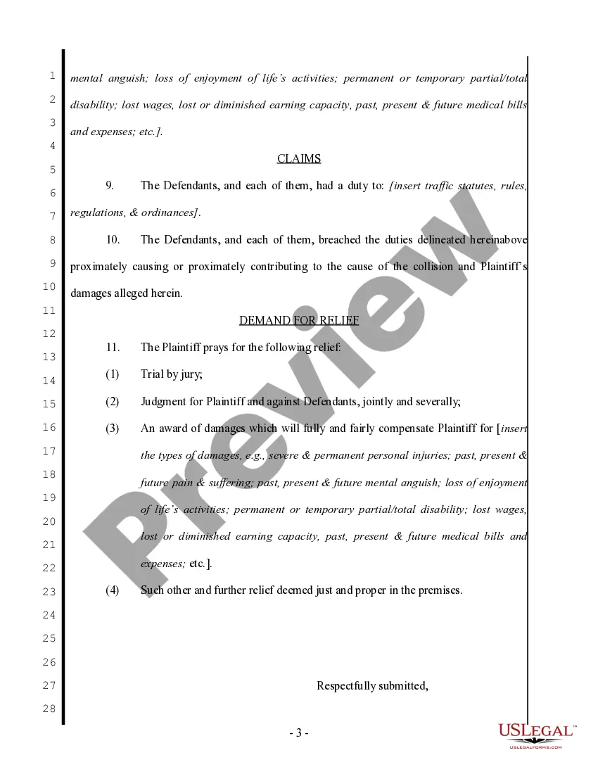 Get Complaint regarding Auto Accident (Guest passenger vs both drivers) Preview Complaint regarding Auto Accident (Guest passenger vs both drivers)