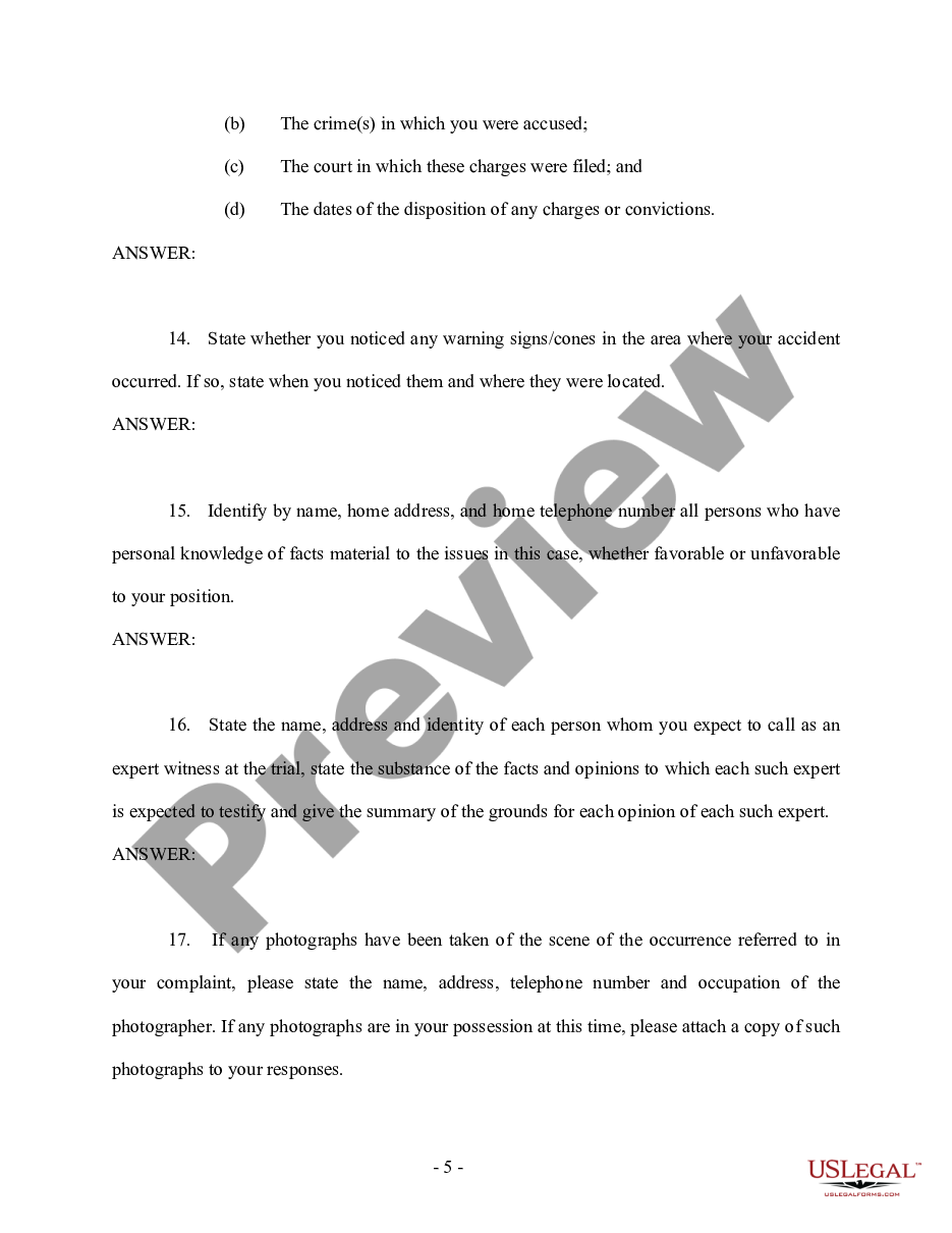 page 4 First Interrogatories and Requests for Production to the Plaintiff by the Defendant - Personal Injury preview