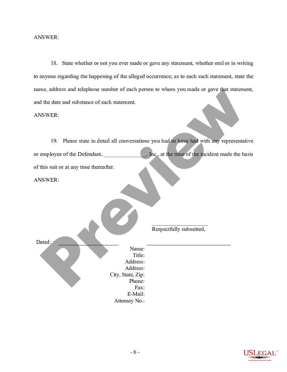page 5 First Interrogatories and Requests for Production to the Plaintiff by the Defendant - Personal Injury preview