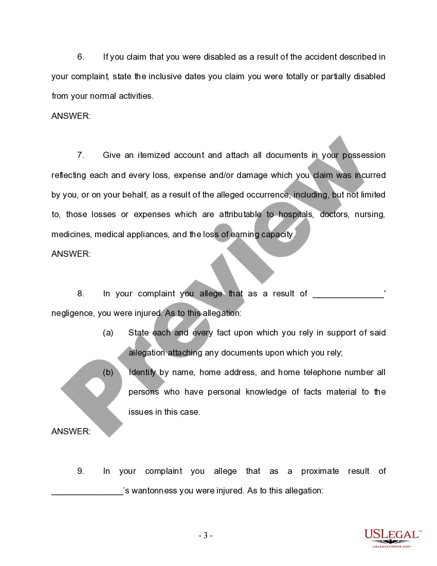 Preview First Interrogatories and Requests for Production to the Plaintiff by the Defendant - Personal Injury