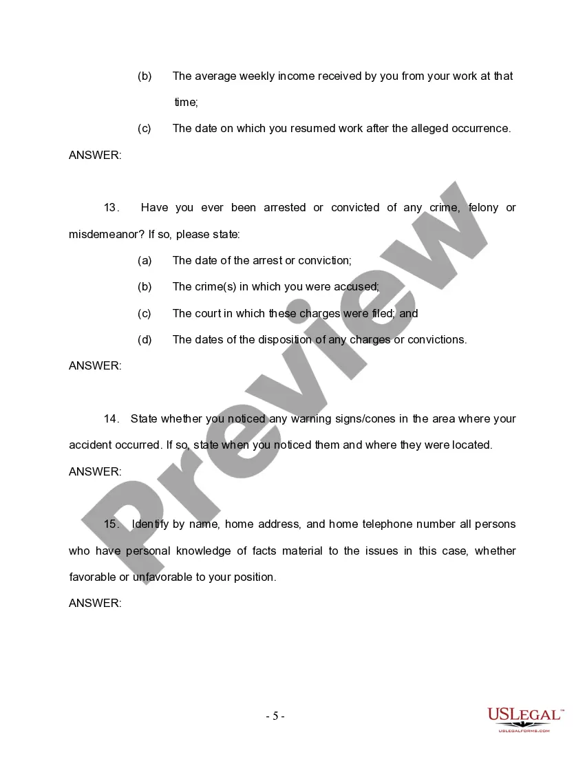 Preview First Interrogatories and Requests for Production to the Plaintiff by the Defendant - Personal Injury