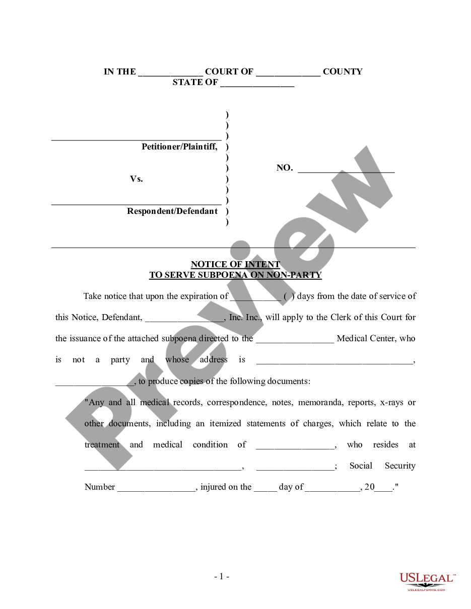page 0 Notice of Intent to Serve Subpoena on Nonparty - Personal Injury preview