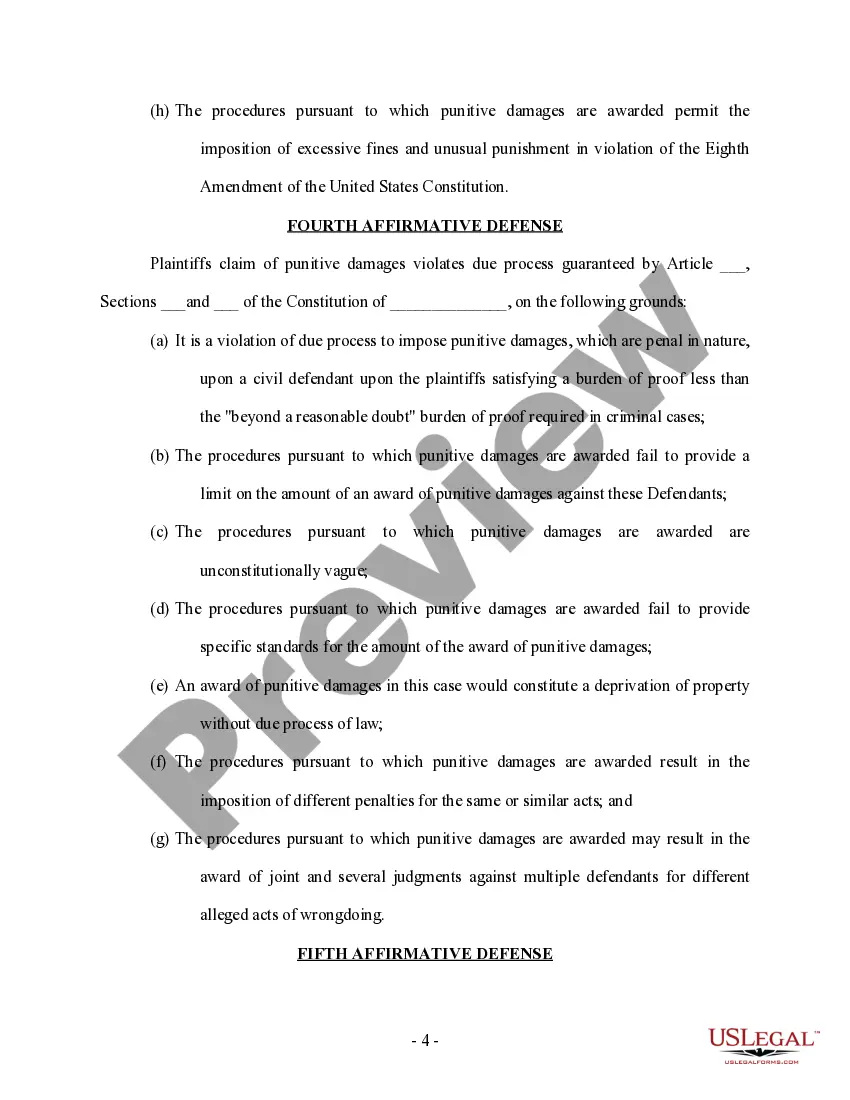 Get Answer and Defenses - Motor Vehicle Accident - Long Preview Answer and Defenses - Motor Vehicle Accident - Long